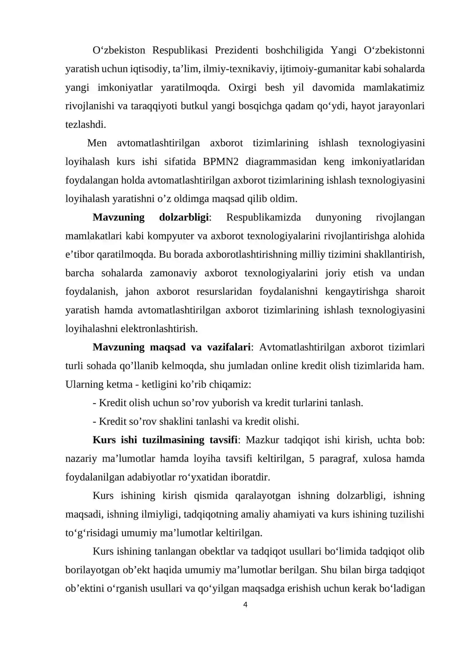 Avtomatlashtirilgan axborot tizimlarining ishlash texnologiyasini loyihalash 4