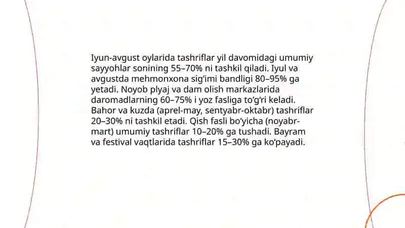 Turistlar sonining yillik o'sish va pasayish tendensiyalari 4
