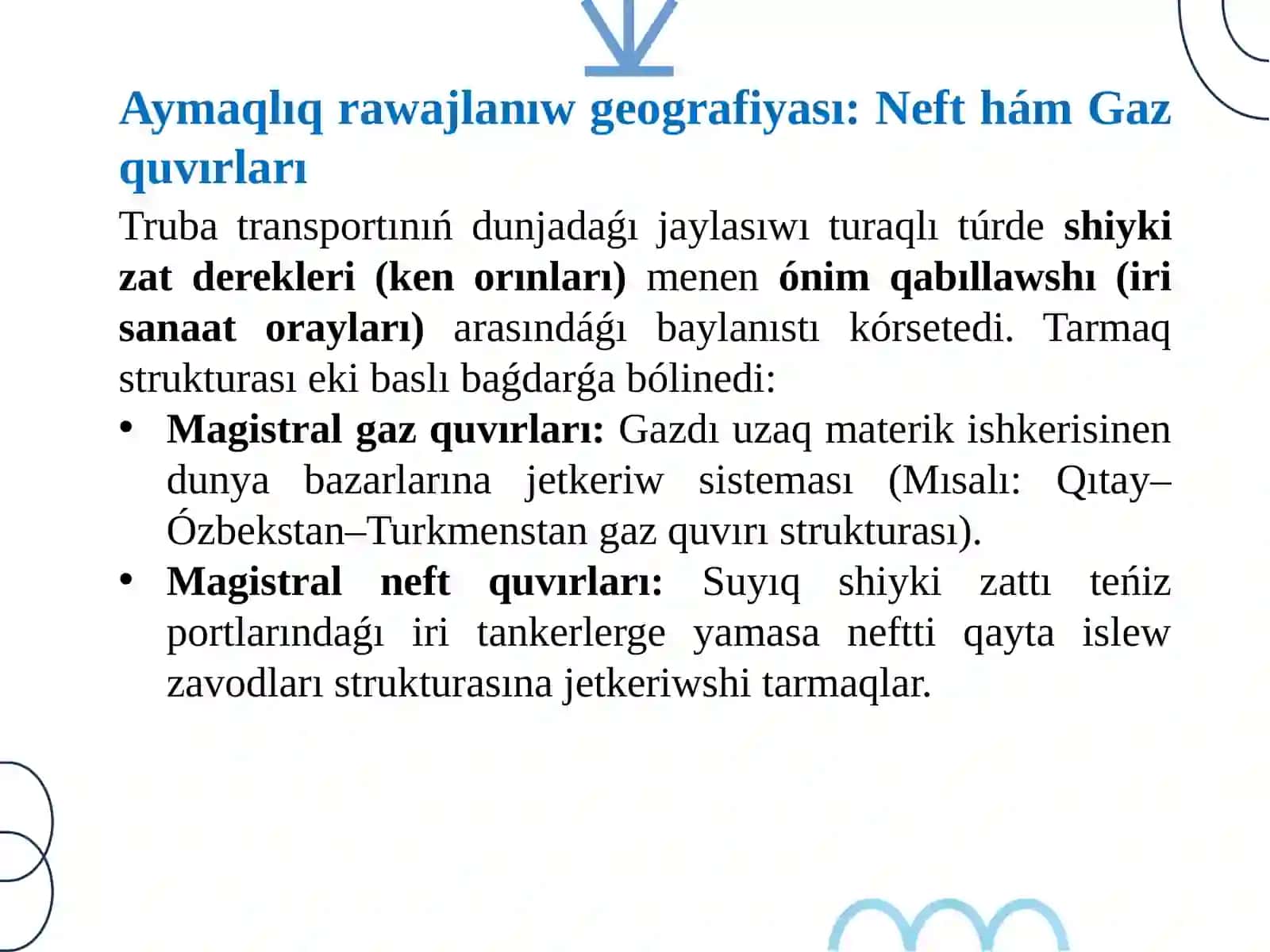 Truba (quvır) transportı rawajlanıwınıń aymaqlıq ózgeshelikleri 4