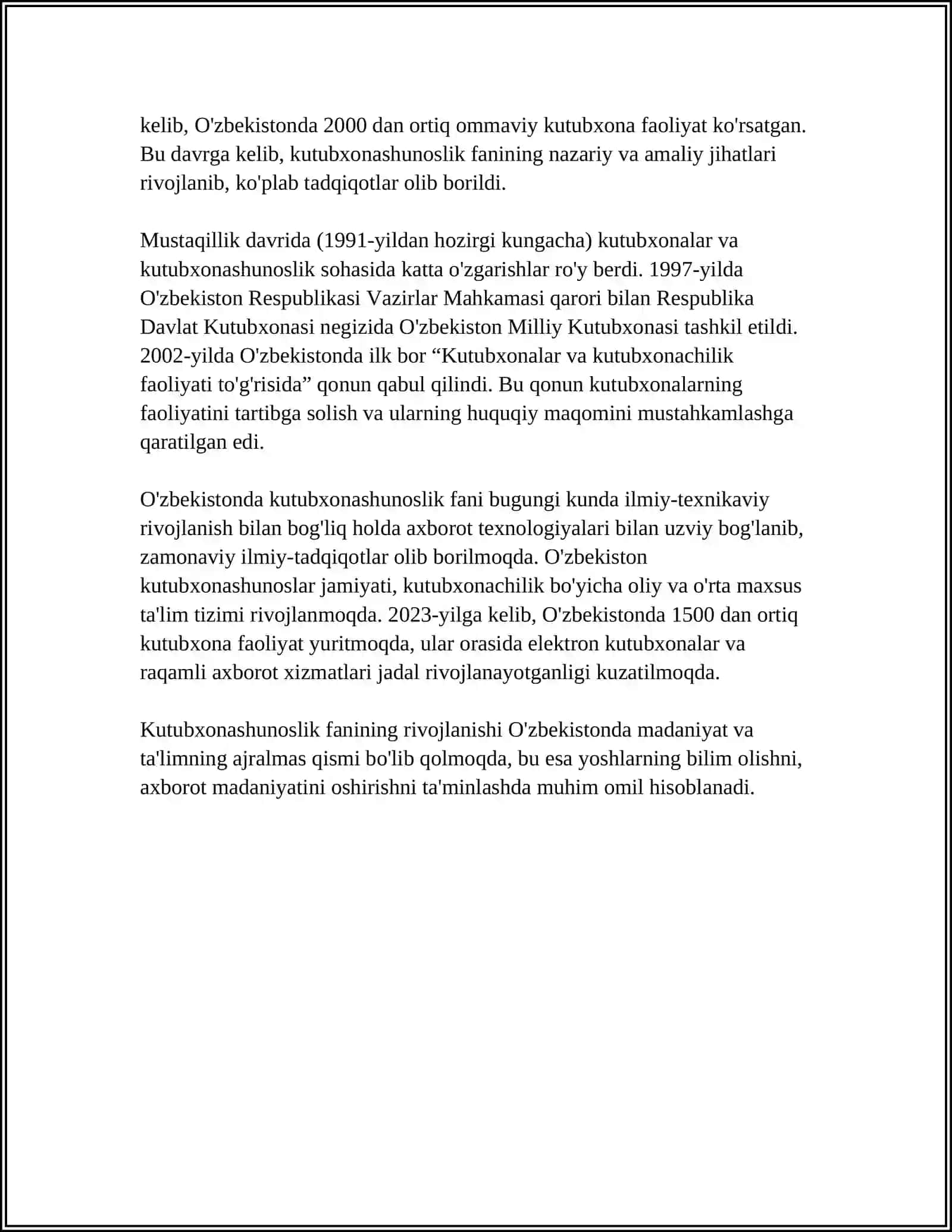 O'zbekiston Kutubxonashunoslik Fanining Rivojlanish Istiqbollari 4