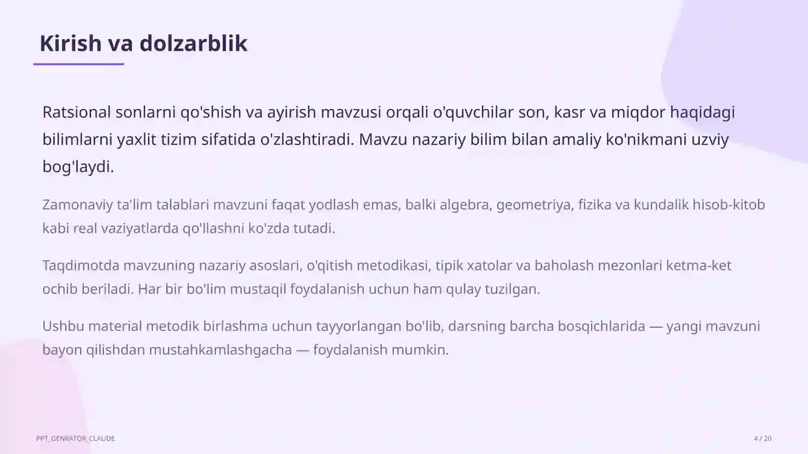 Ratsional sonlarni qo'shish va ayirish (6-sinf) 4