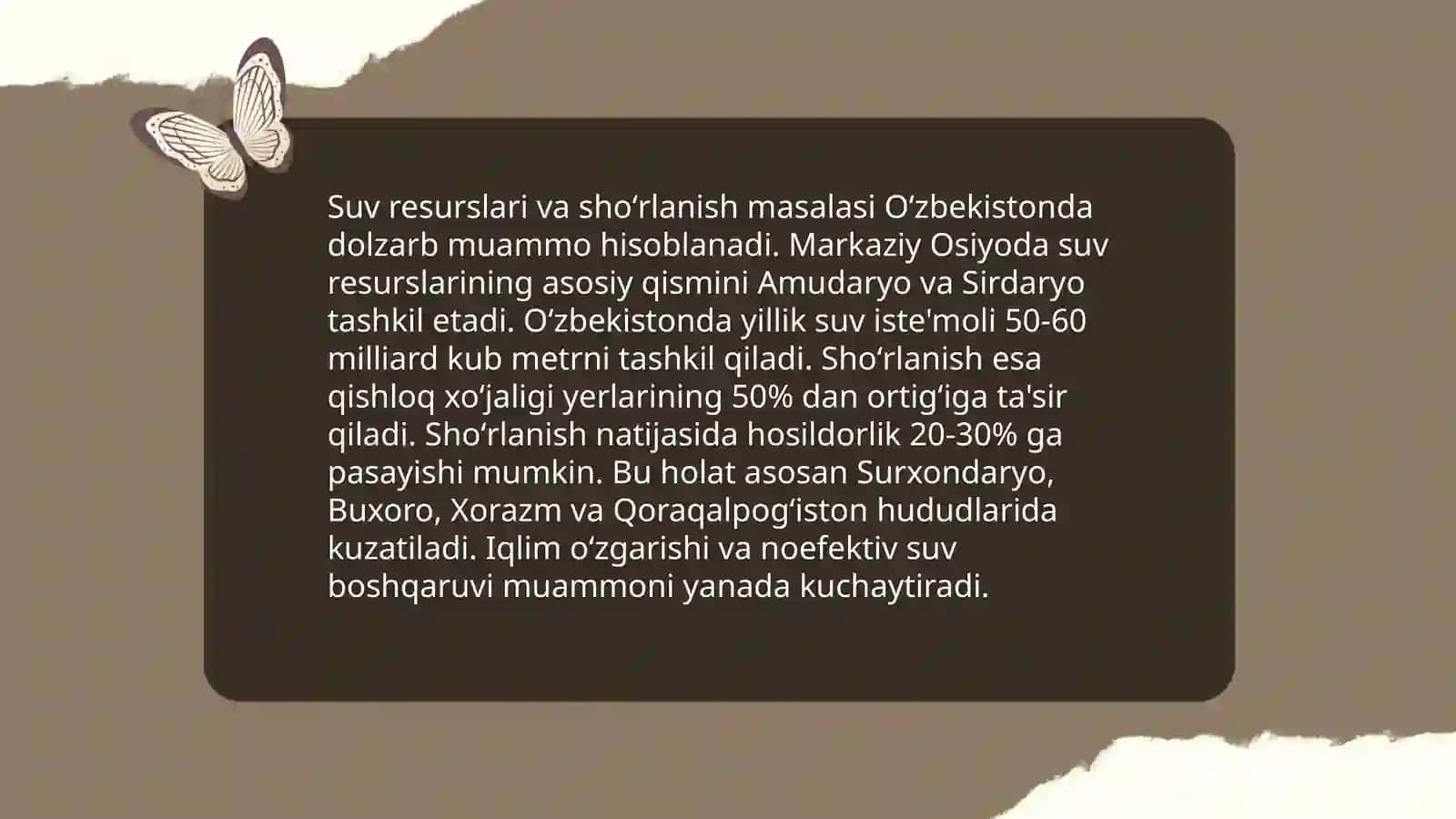Qoraqalpogʻistonda yer resurslarining shoʻrlanishi 4