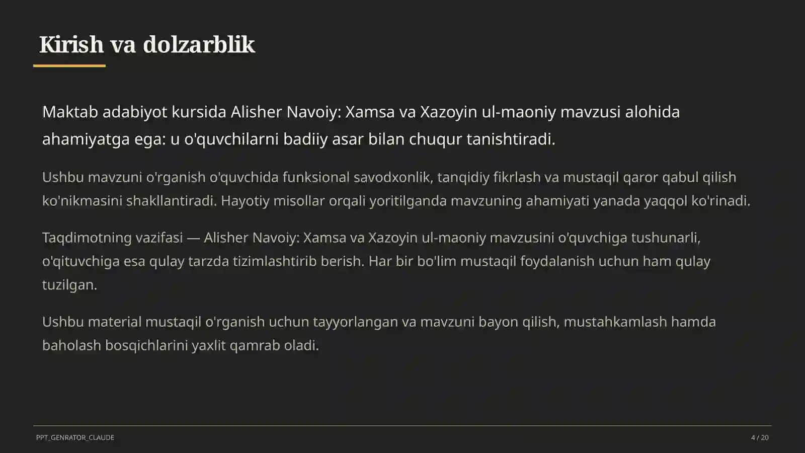 Alisher Navoiy: Xamsa va Xazoyin ul-maoniy (9-sinf) 4
