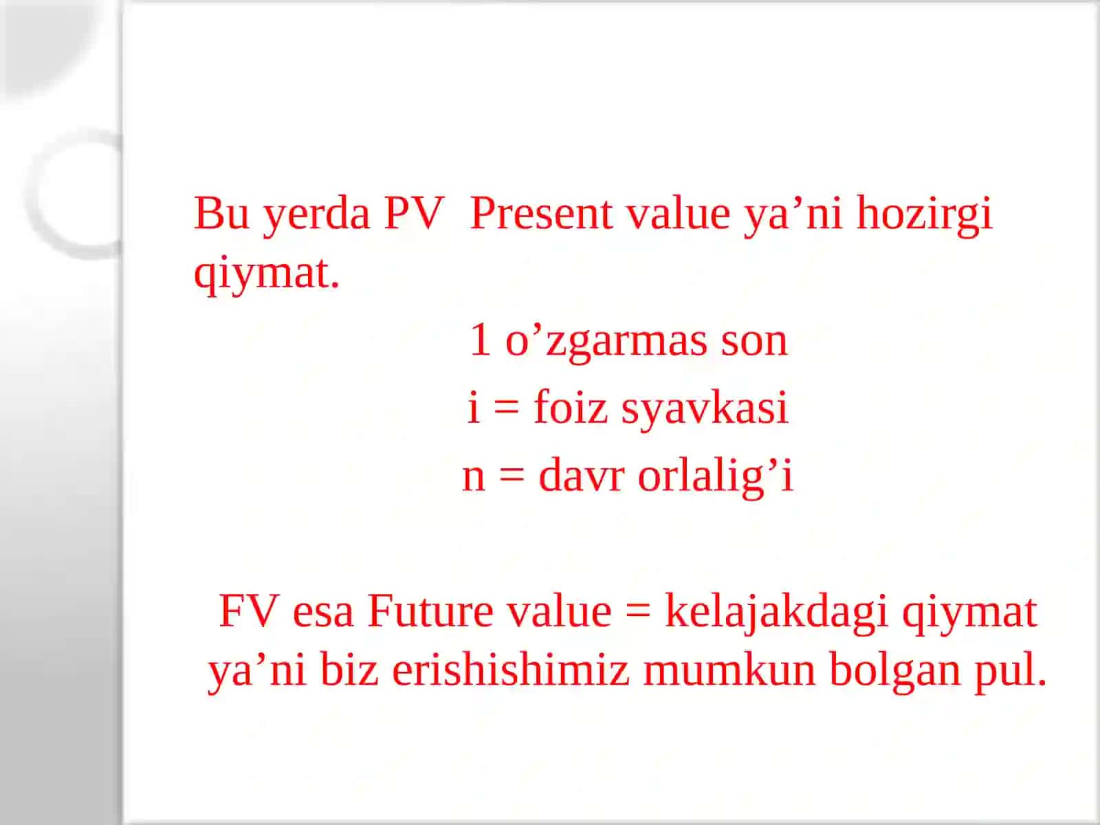 Pulning vaqt bo’yicha qiymati 4