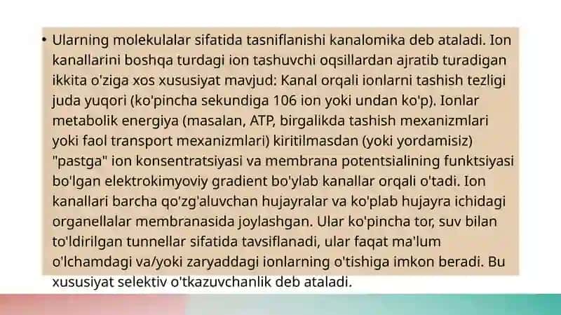 Harakatchan tashuvchilar, ionoforlar va kanal hosil qiluvchilar 4