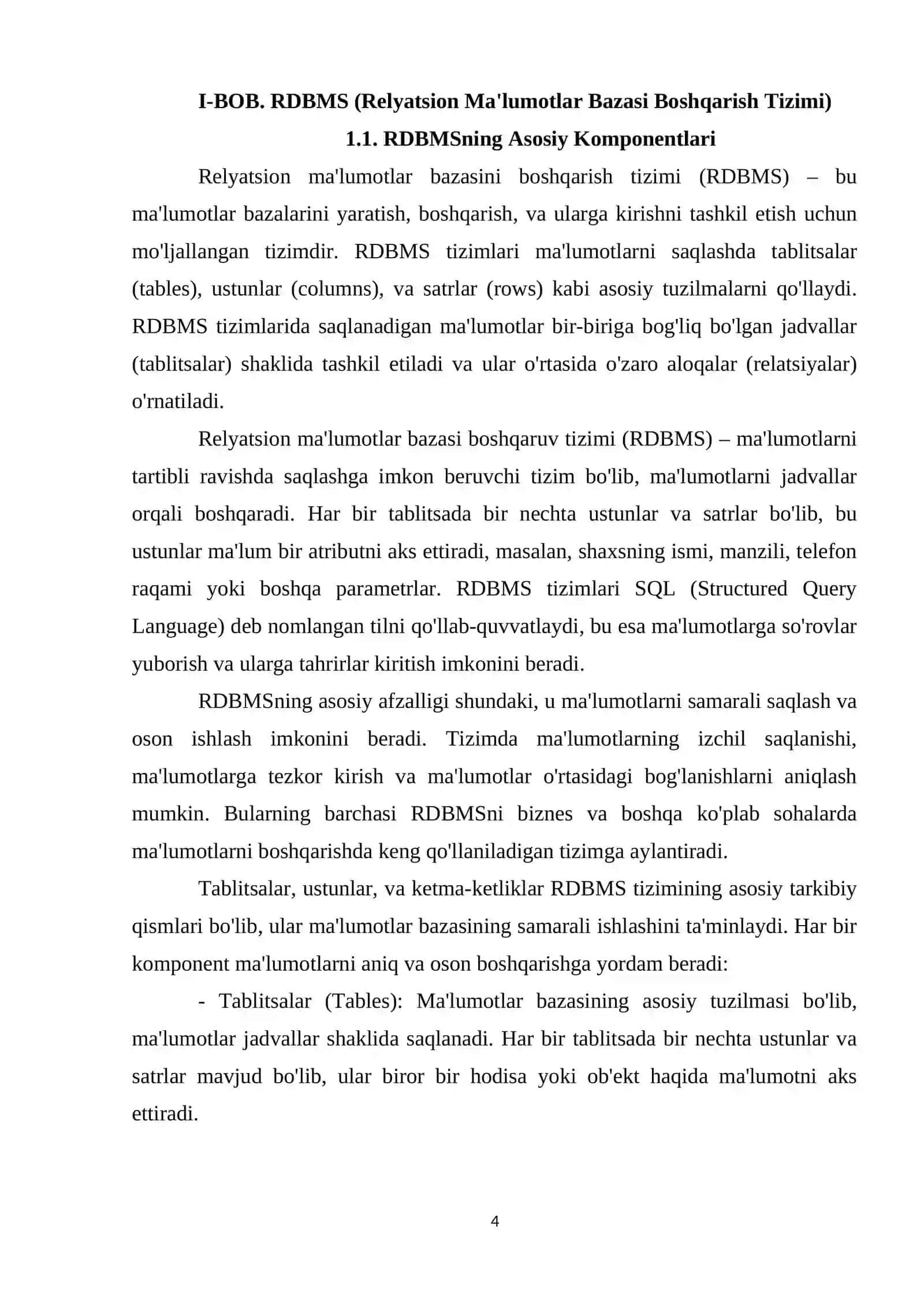 RDBMS ning tizim tuzilishi: tablitsalar, ustunlar va ketma ketliklar 4