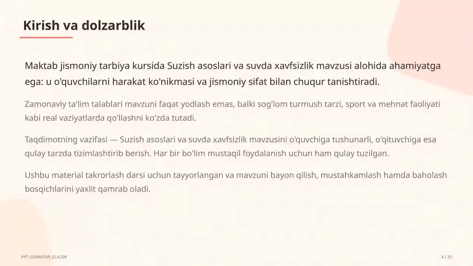 Suzish asoslari va suvda xavfsizlik (6-sinf) 4