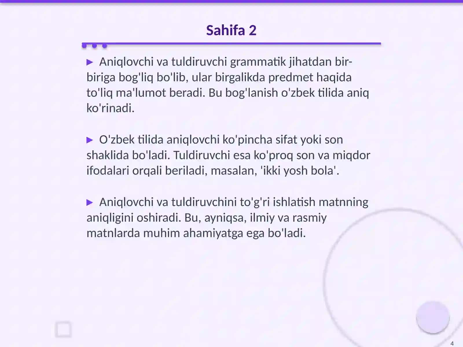 Aniqlovchi va tuldiruvchining ifodalanishi plaster usulda 4