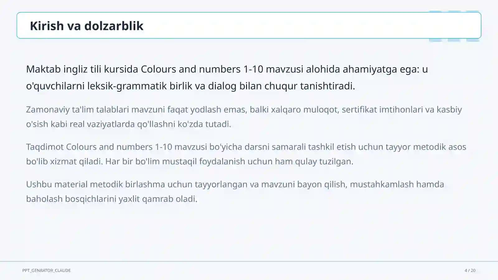Colours and numbers 1-10 (1-sinf) 4