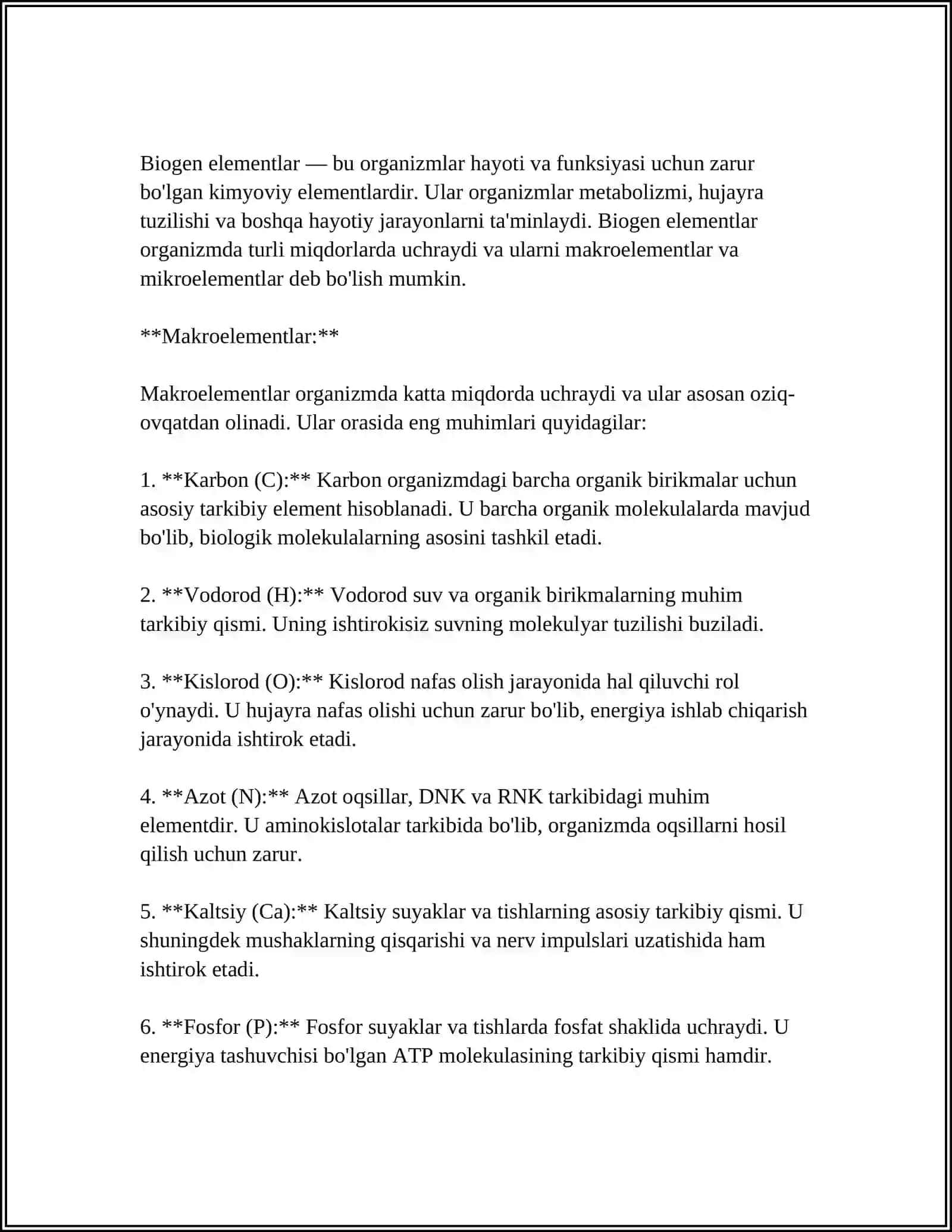 BIOGEN ELEMENTLAR HAQIDA TUSHUNCHA BIOGEN ELEMENTLARNING ORGANIZMDAGI AHAMIYATI (NATRIY, KALIY, KALSIY, MAGNIY) 4