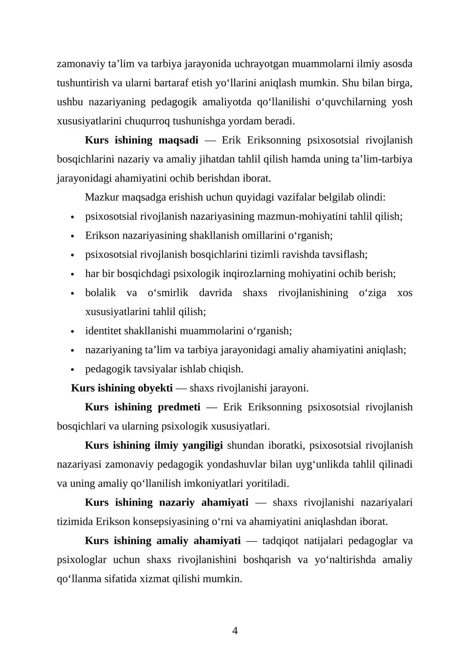 Ontogenez Psixologiyasi Fanidan Eriksonning Psixososial Rivojlanish Bosqichlari Tahlili 4