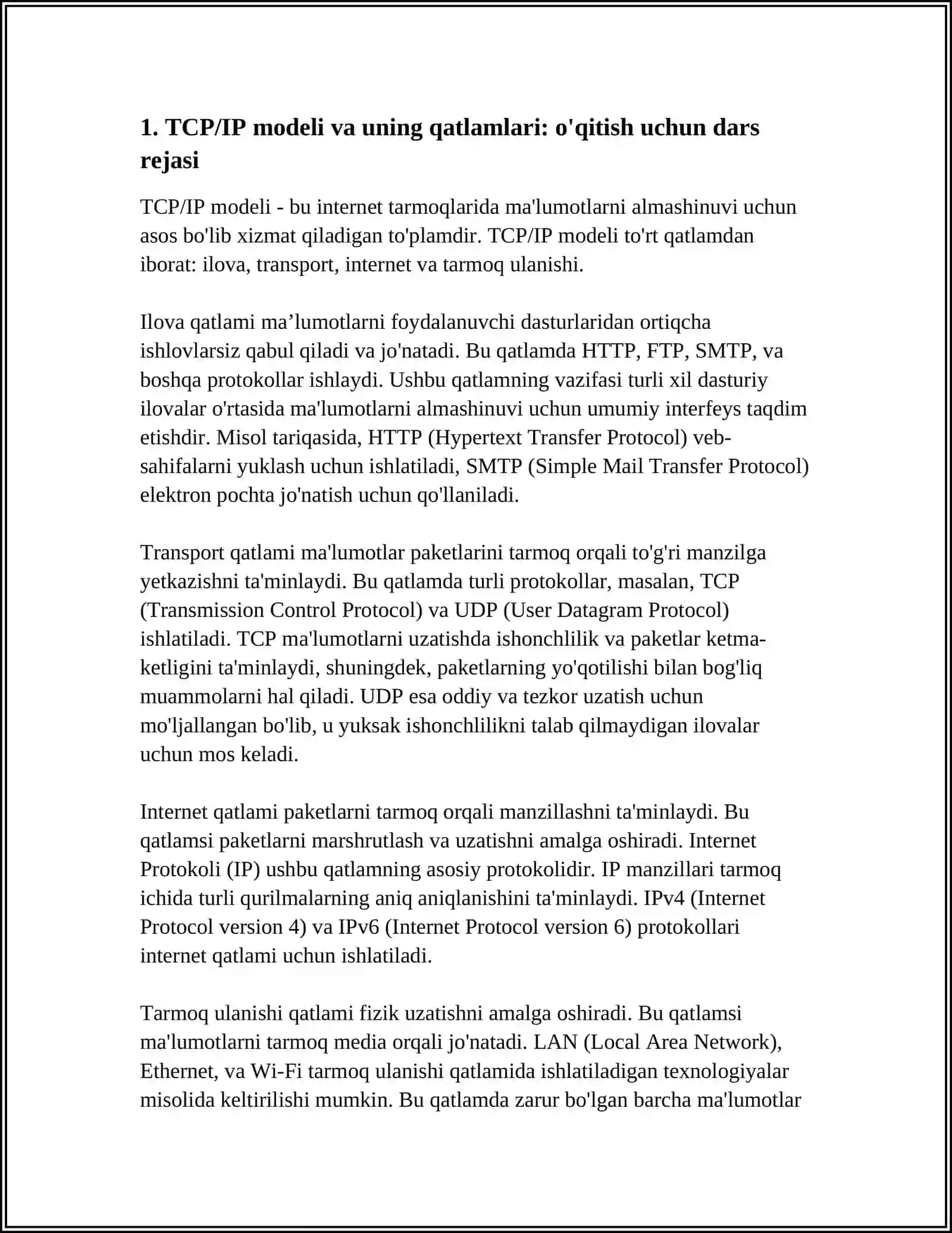 TCP/IP PROTOKOLLARI VA ADRESLAR.INTERNETNING QIDIRUV TIZIMI VA UNDAN TA'LIMDA FOYDALANISH 4