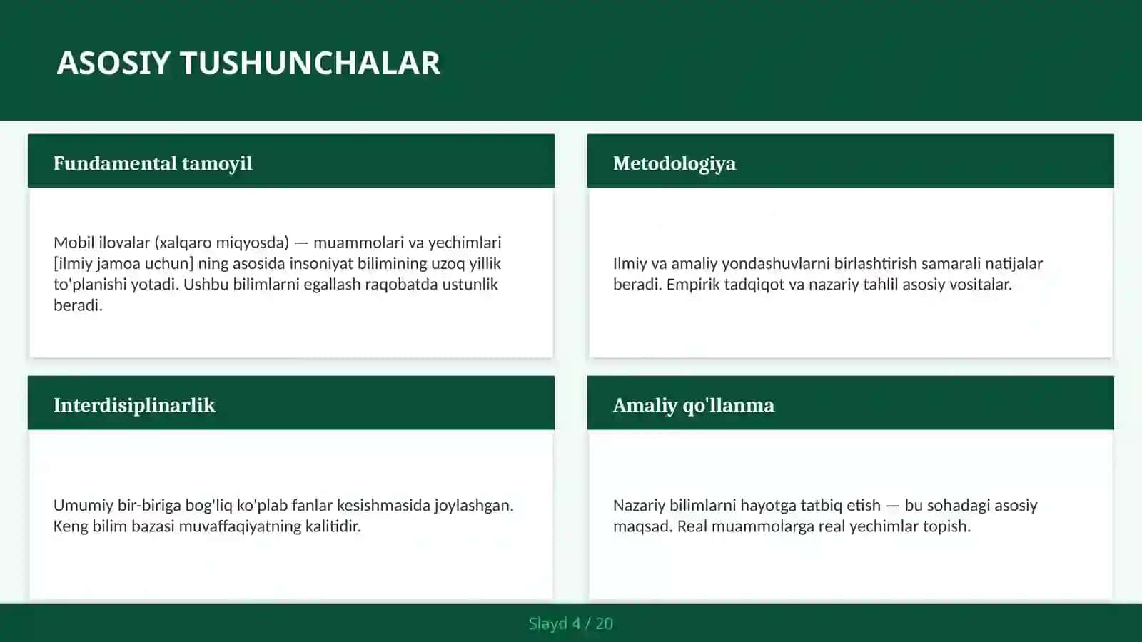 MOBIL ILOVALAR (XALQARO MIQYOSDA) — MUAMMOLARI VA YECHIMLARI [ILMIY JAMOA UCHUN] 4