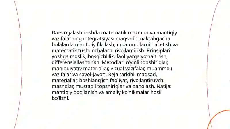 Maktabgacha yoshdagi bolalarni matematik rivojlantirish jarayonida mantiqiy fikrlashni loyihalash 4