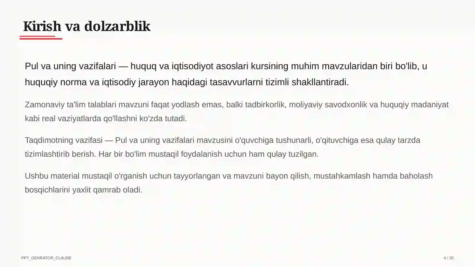 Pul va uning vazifalari (9-sinf) 4
