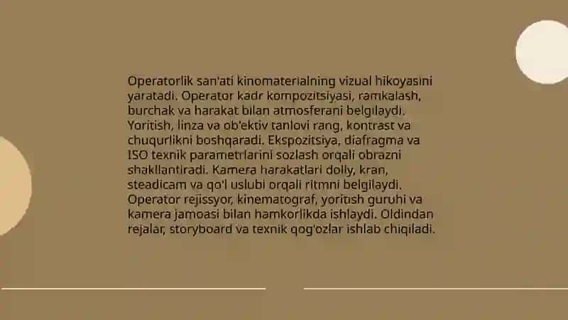 Kino San'ati: Estetika va Uslubiyat Darsi 4