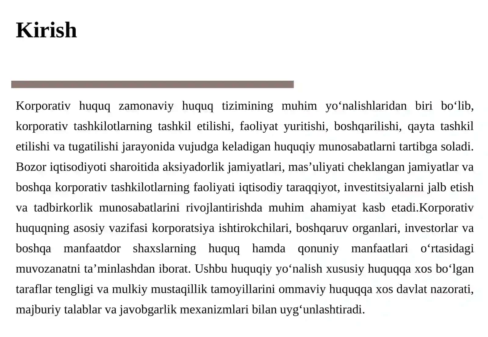 Korporativ huquqning predmeti, usullari va tizimda gio‘rni. Xususiy hamda ommaviy huquq bilan aloqasi 4