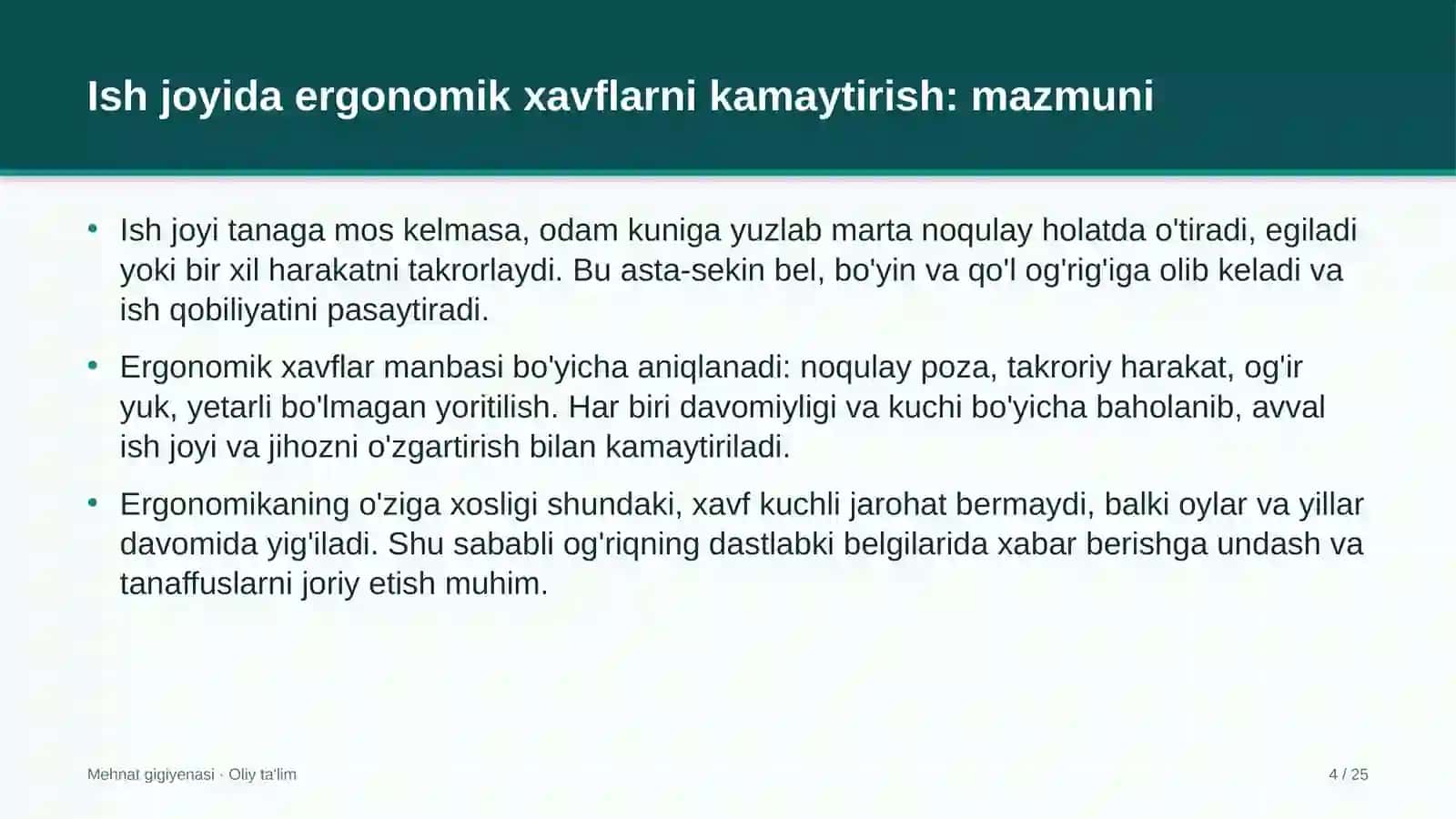 texnik ko'rik markazlarida ish joyida ergonomik xavflarni kamaytirish choralari 5840 4