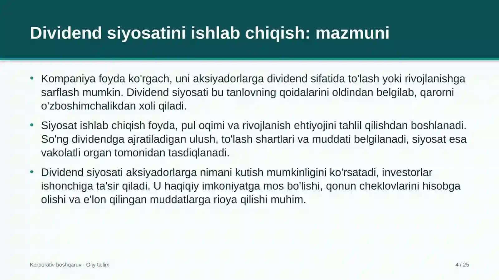 uy joy kommunal xo'jaligida dividend siyosatini ishlab chiqish 7946 4