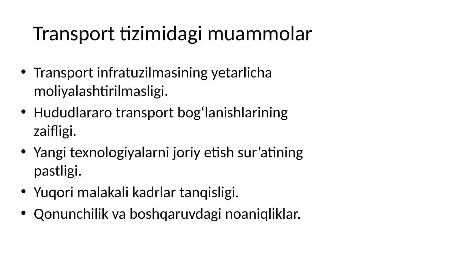 Mintaqada transport tizimini isloh qilish: muammolar va vazifalar 4