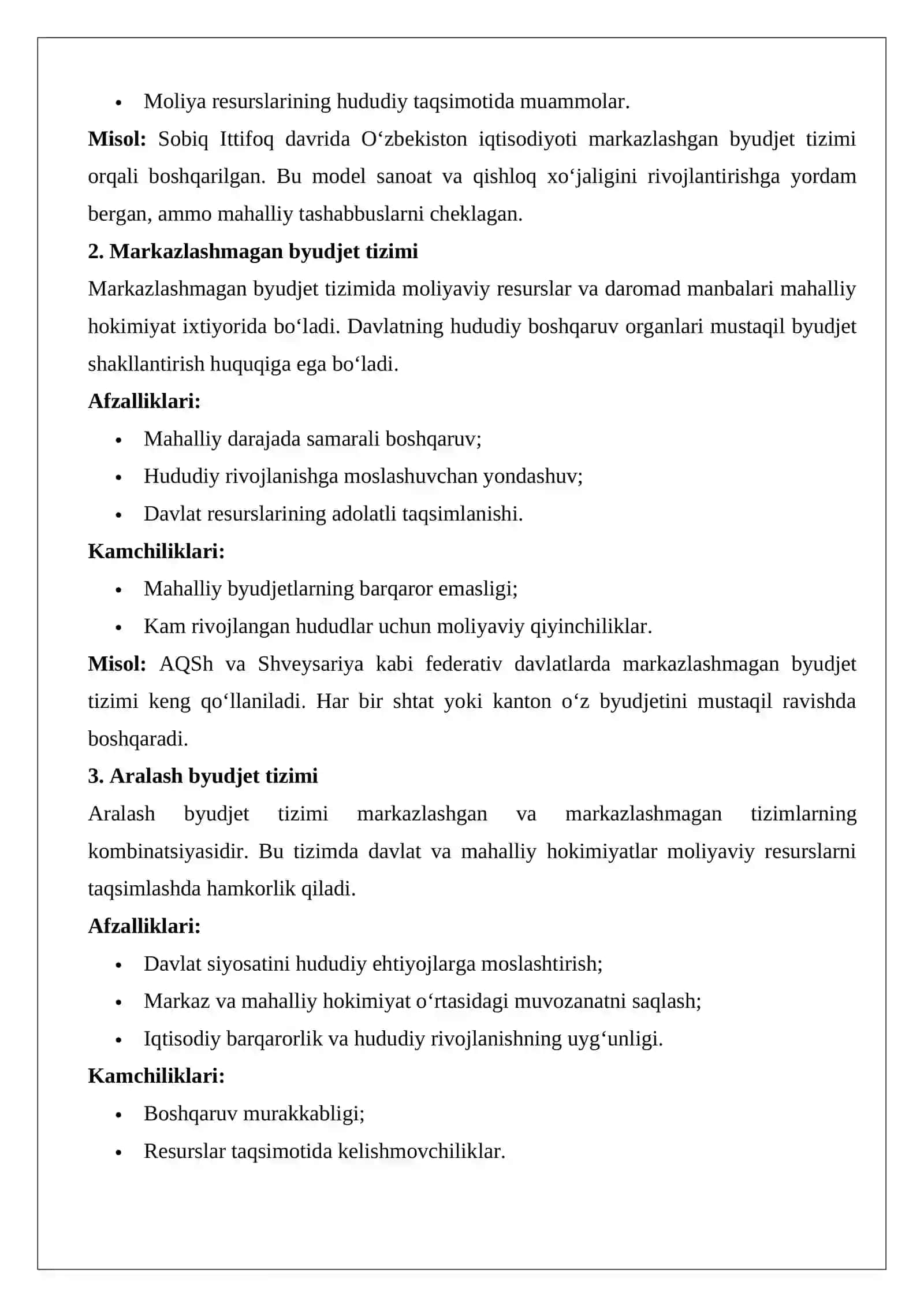 Byudjet tuzilishi asoslari: markazlashmagan, markazlashgan va aralash tuzilish 4