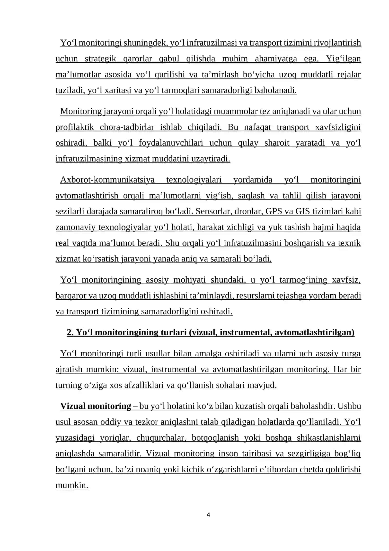 Yo‘l monitoringi va axborot texnologiyalari 4