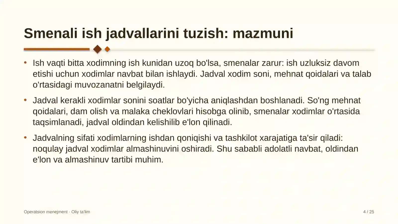 chegara oldi savdosida smenali ish jadvallarini tuzish 6643 4