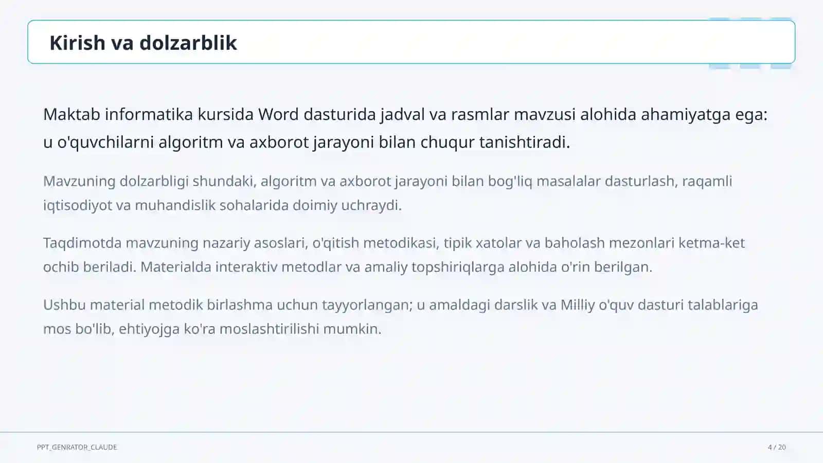 Informatika va axborot texnologiyalari (5–11) — metodik birlashma uchun 4