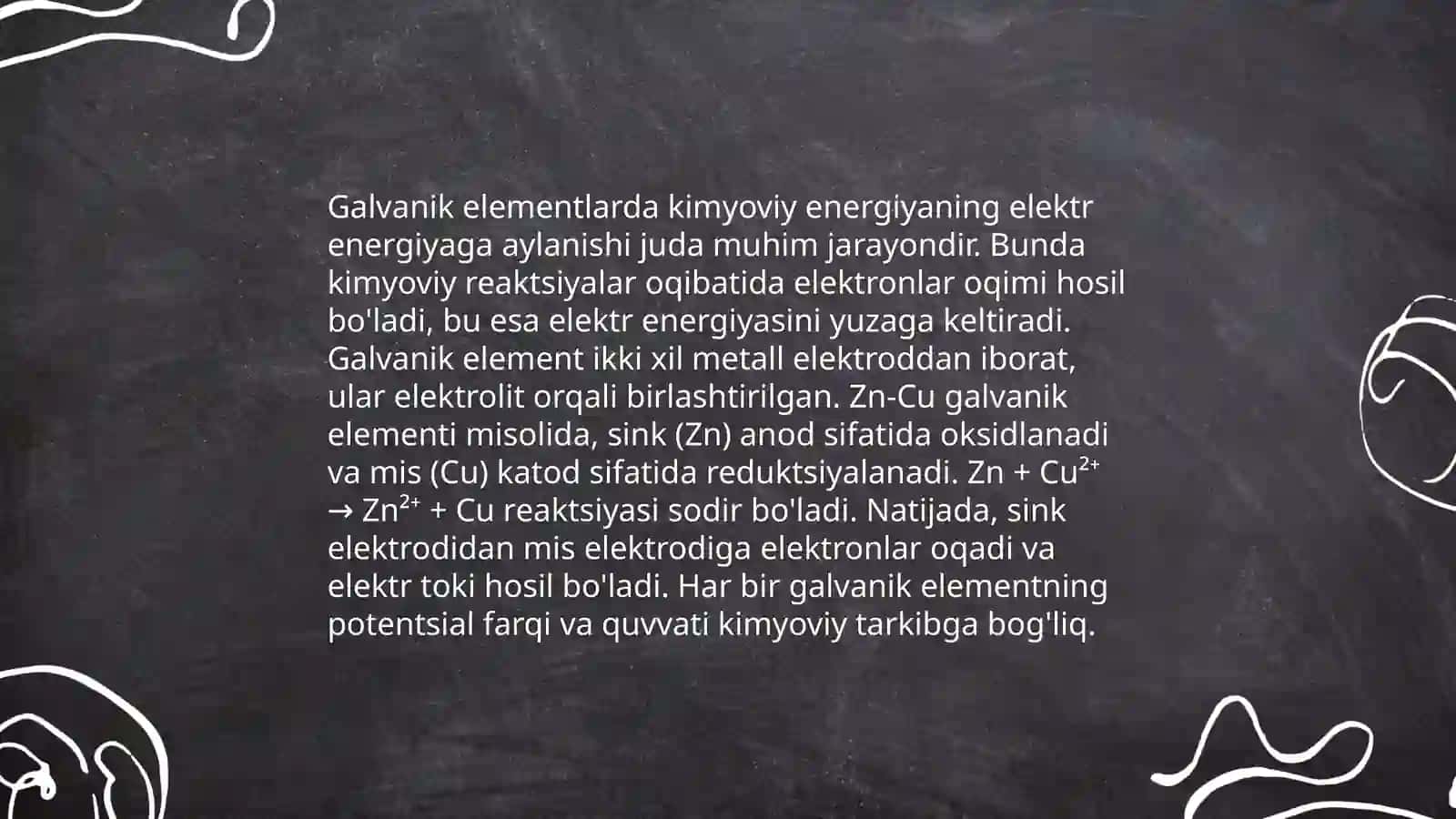 Metallarning umumiy xossalari.Galvanik elementlar 4