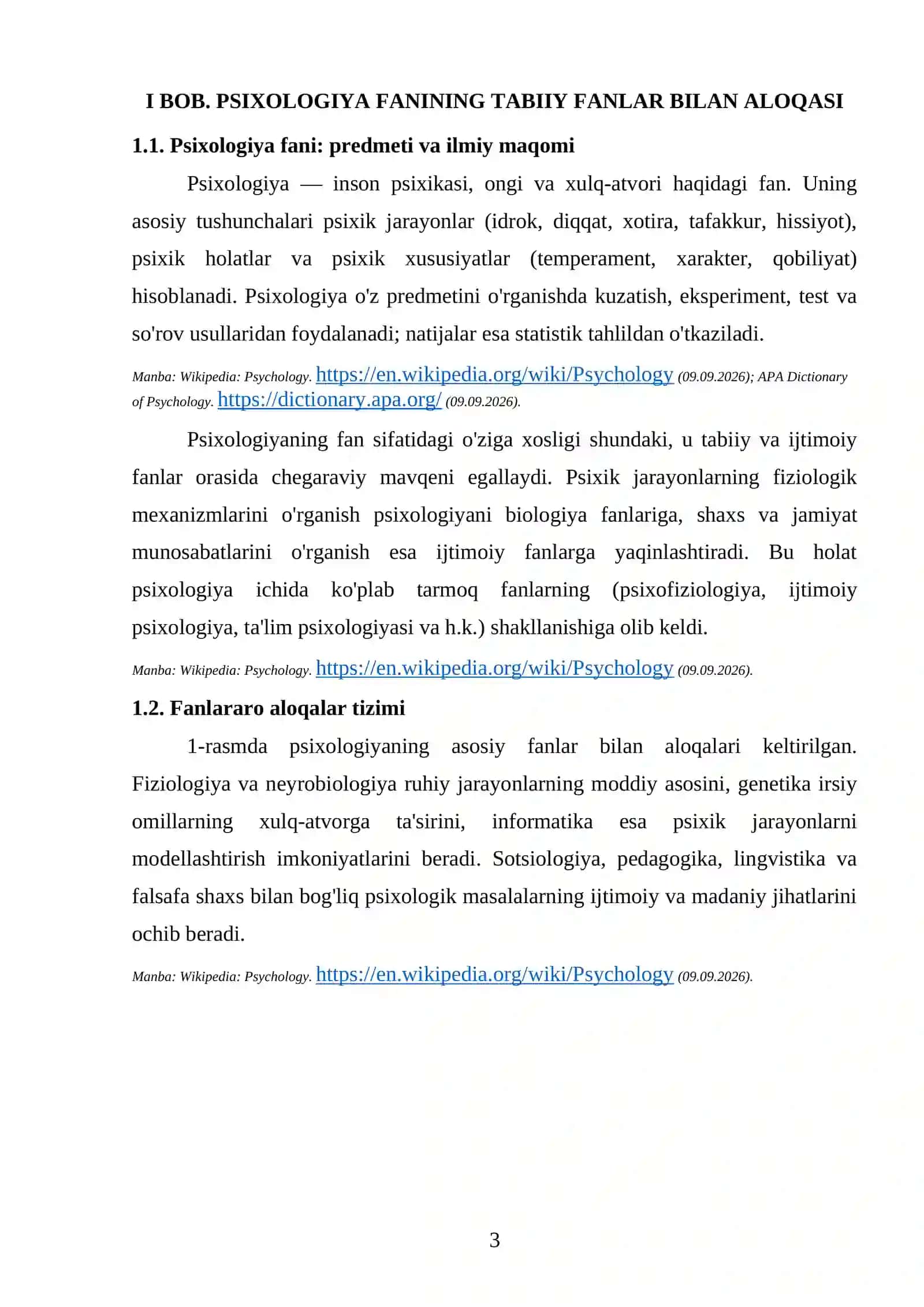 Psixologiya fanining boshqa fanlar bilan aloqasi 4