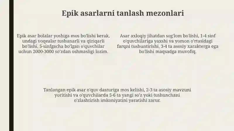 Epik asarlar ustida ishlash uchun metodik tavsiyalar 4
