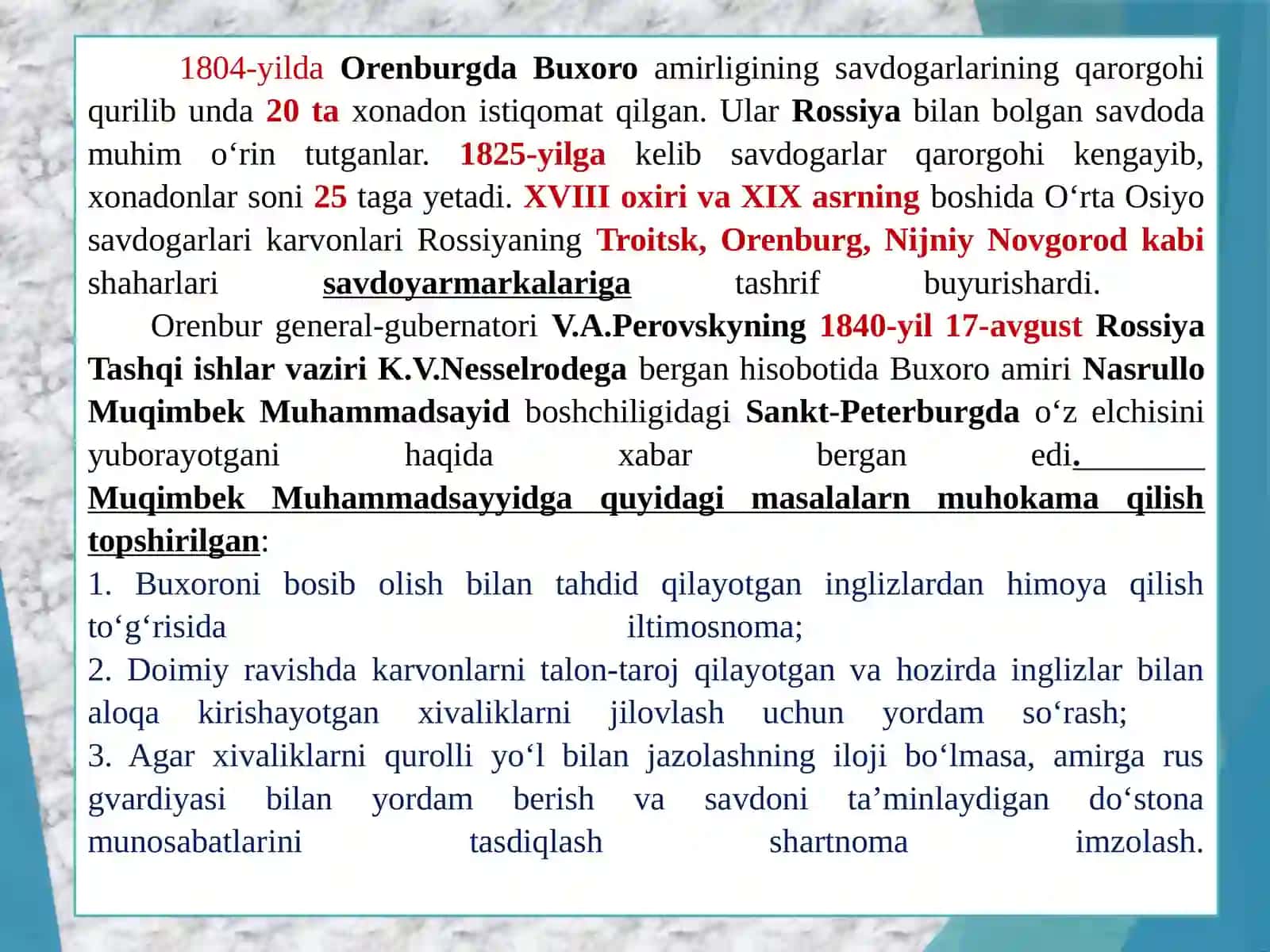 XIX asr o‘rtalarida O‘zbek xonliklarining ijtimoiy-iqtisodiy hayoti 4