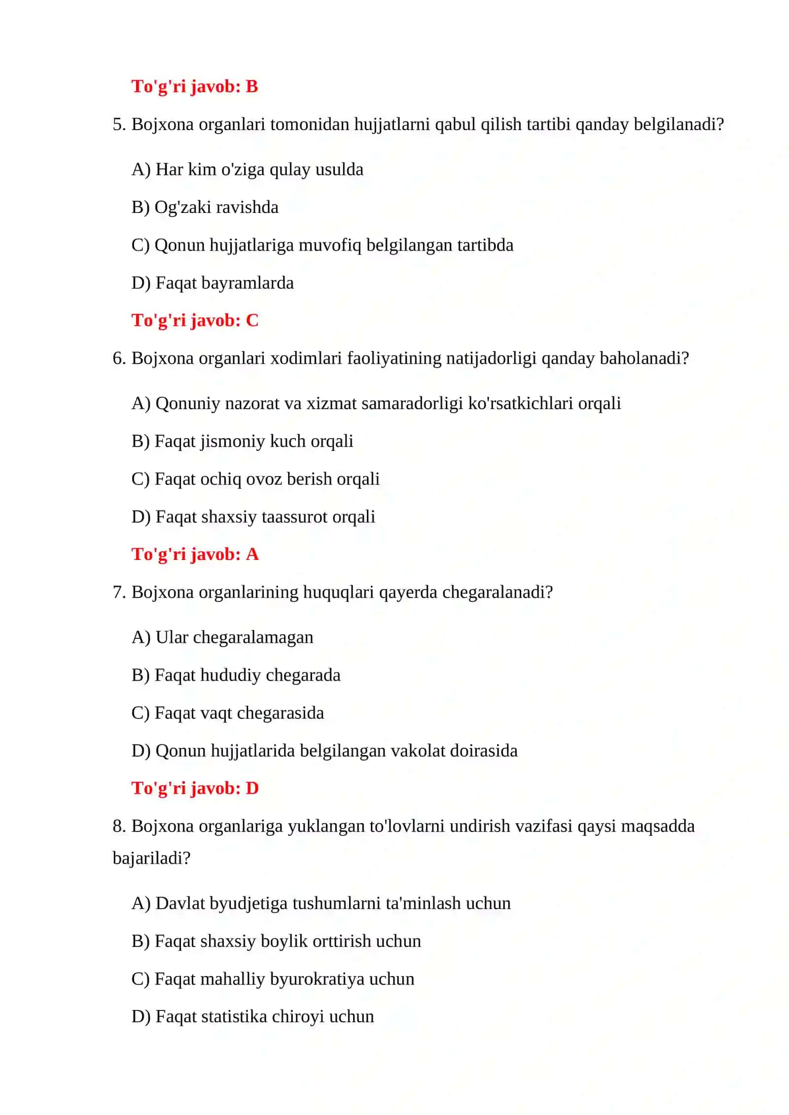 BOJXONA HUQUQI BO'YICHA SAVOLLAR 4