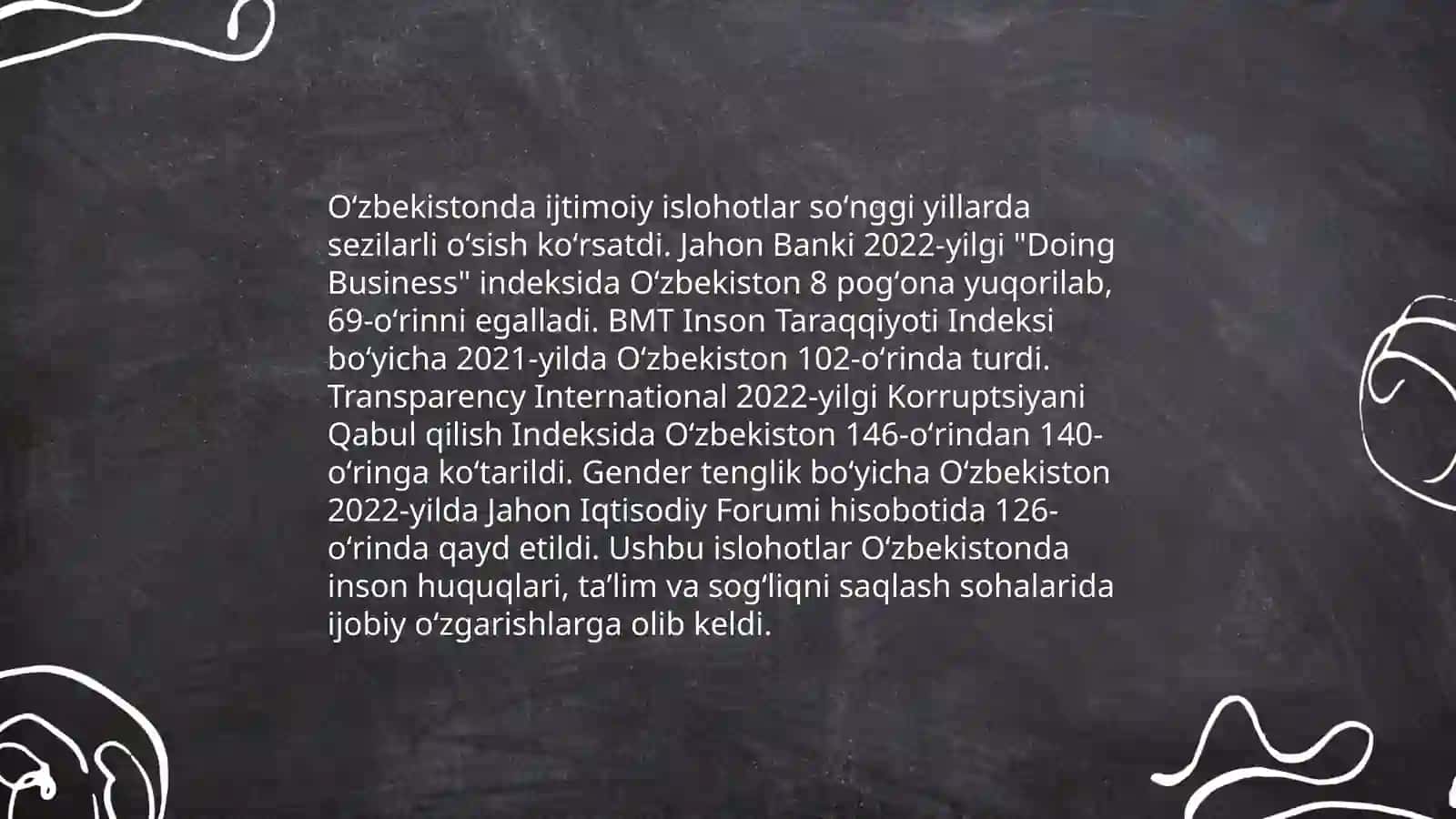 Yangi Oʻzbekistonda ijtimoiy siyosiy iqtisodiy va madaniy hayotida roʻy berayotgan oʻzgarishlarning xalqaro reyting va indekslarda aks etishi 4