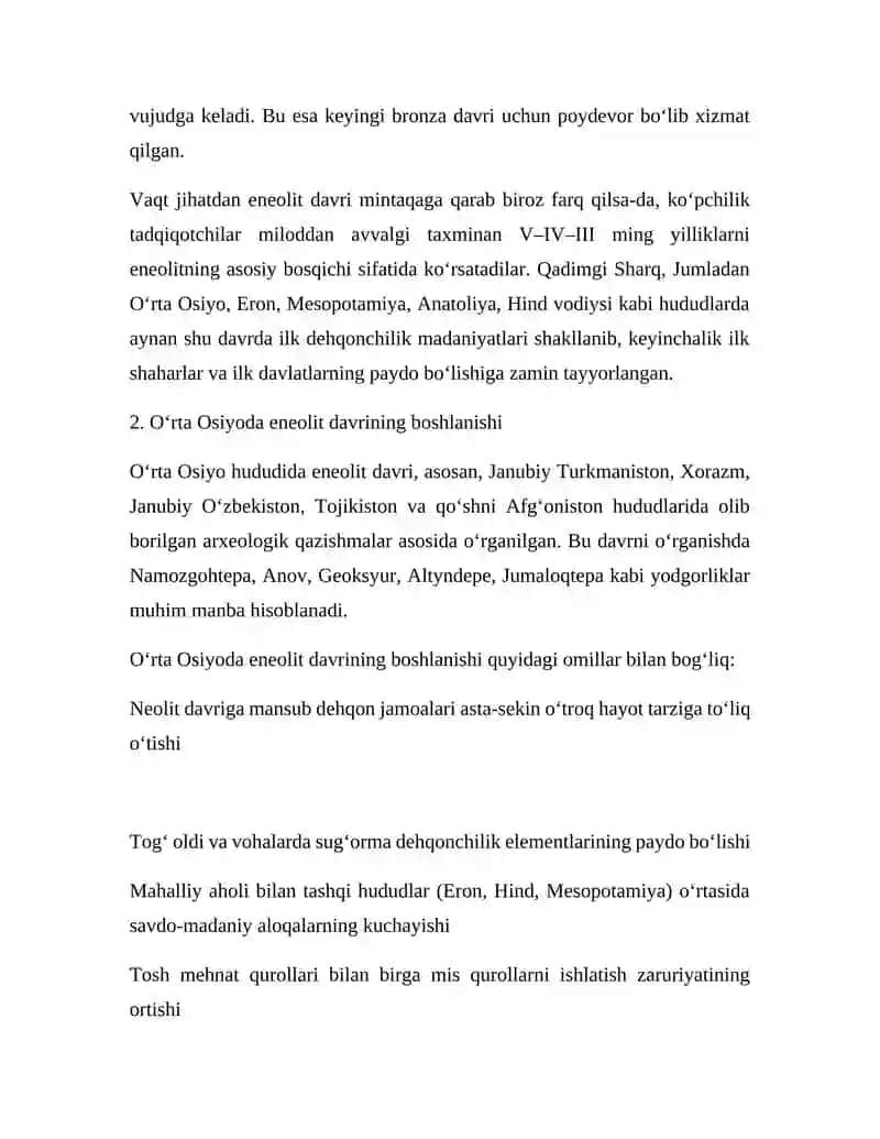 O‘RTA OSIYODAGI ENEOLIT DAVRI IBTIDOIY MANZILGOHLARI 4