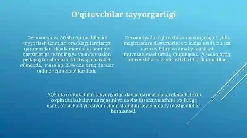 Germaniya va AQSh ta'lim tizimini o'rganish 4