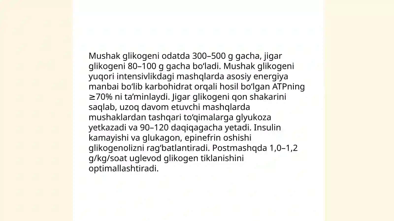 Mashq intensivligi va energiya manbalarining tanlanishi: uglevod va yog'lar 4