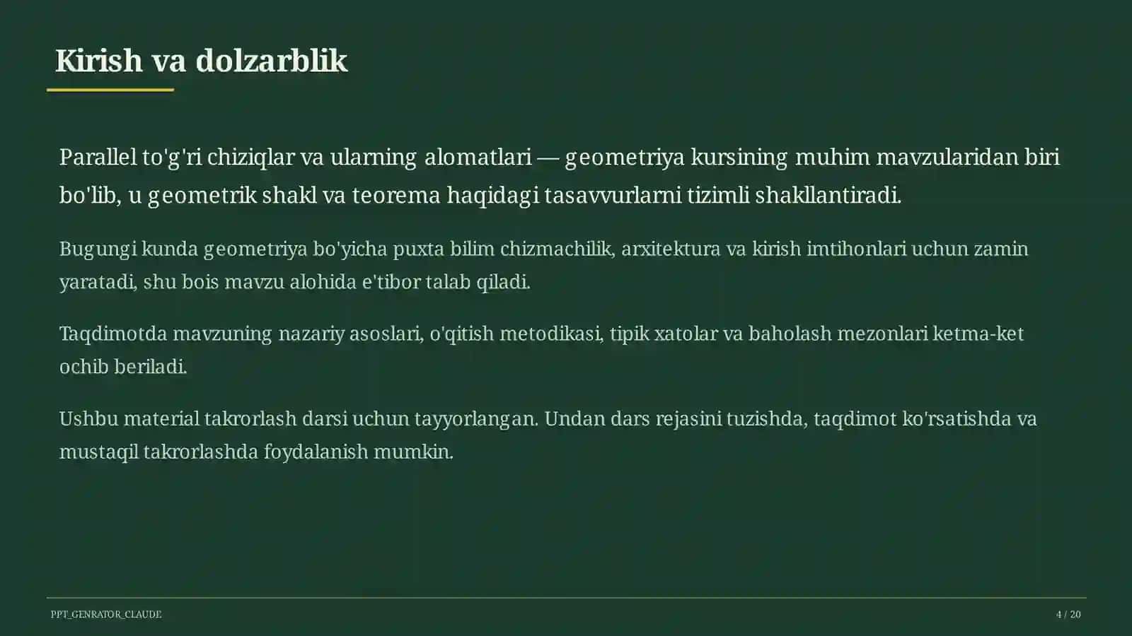 Geometriya (7–11) — takrorlash darsi uchun 4