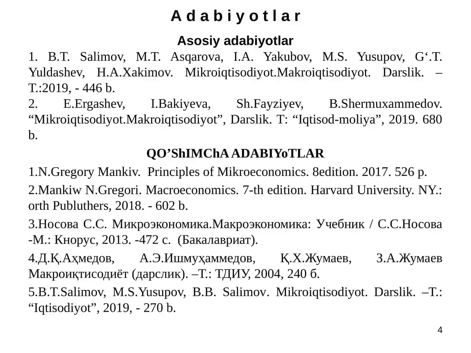 Mikroiqtisodiyot va makroiqtisodiyot Ma'ruzachi 4