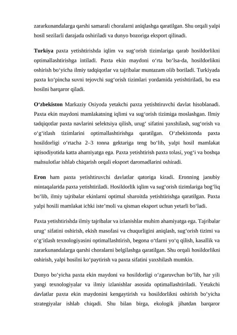 Dunyodagi_asosiy_paxta_yetishtiruvchi_ekin_maydoni,hosildorligi 4