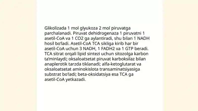Uglevodlar Lipidlar va Aminokislotalar almashinuvini oʻzaro bogʻliqligi 4