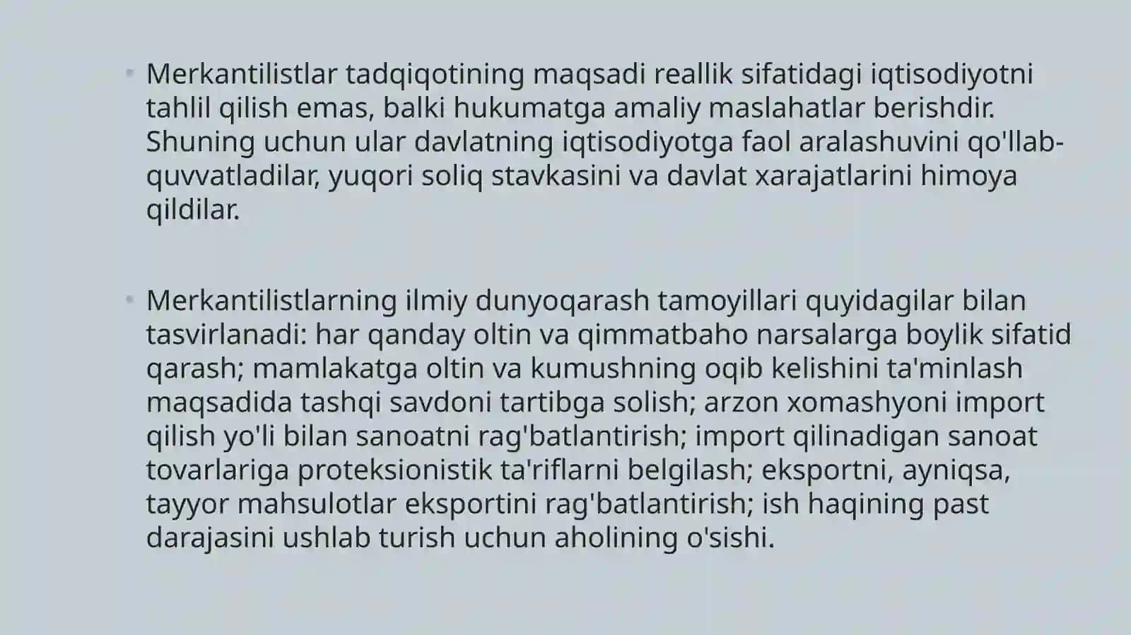 MERKANTILIZM IQTISODIY TA'LIMOTINING MOHYATI VA AHAMIYATI 4