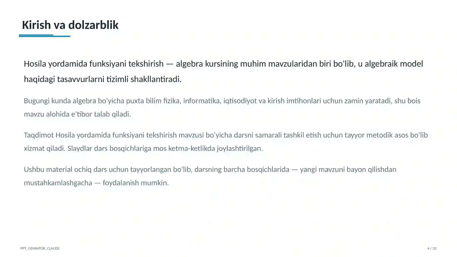 Hosila yordamida funksiyani tekshirish (11-sinf) 4