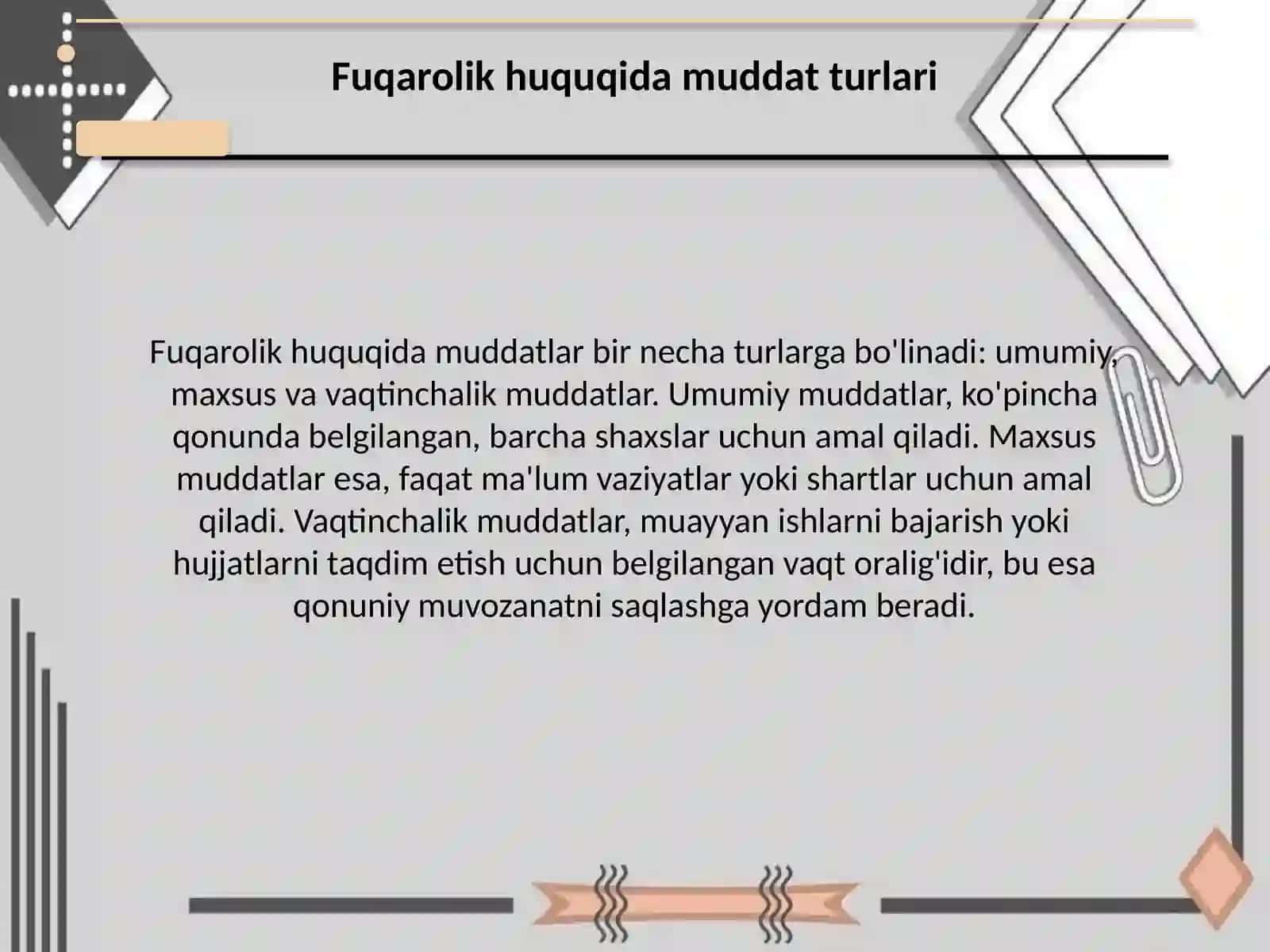 Fuqarolik huquqida muddatlar tushunchasi turlari va ularni hisoblash tartibi 4