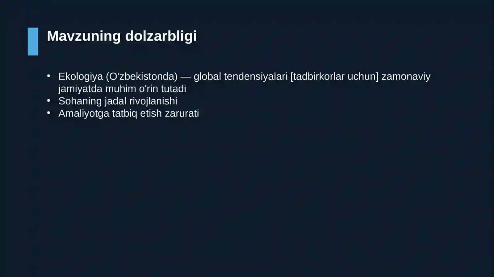 Ekologiya (O'zbekistonda) — global tendensiyalari [tadbirkorlar uchun] 4