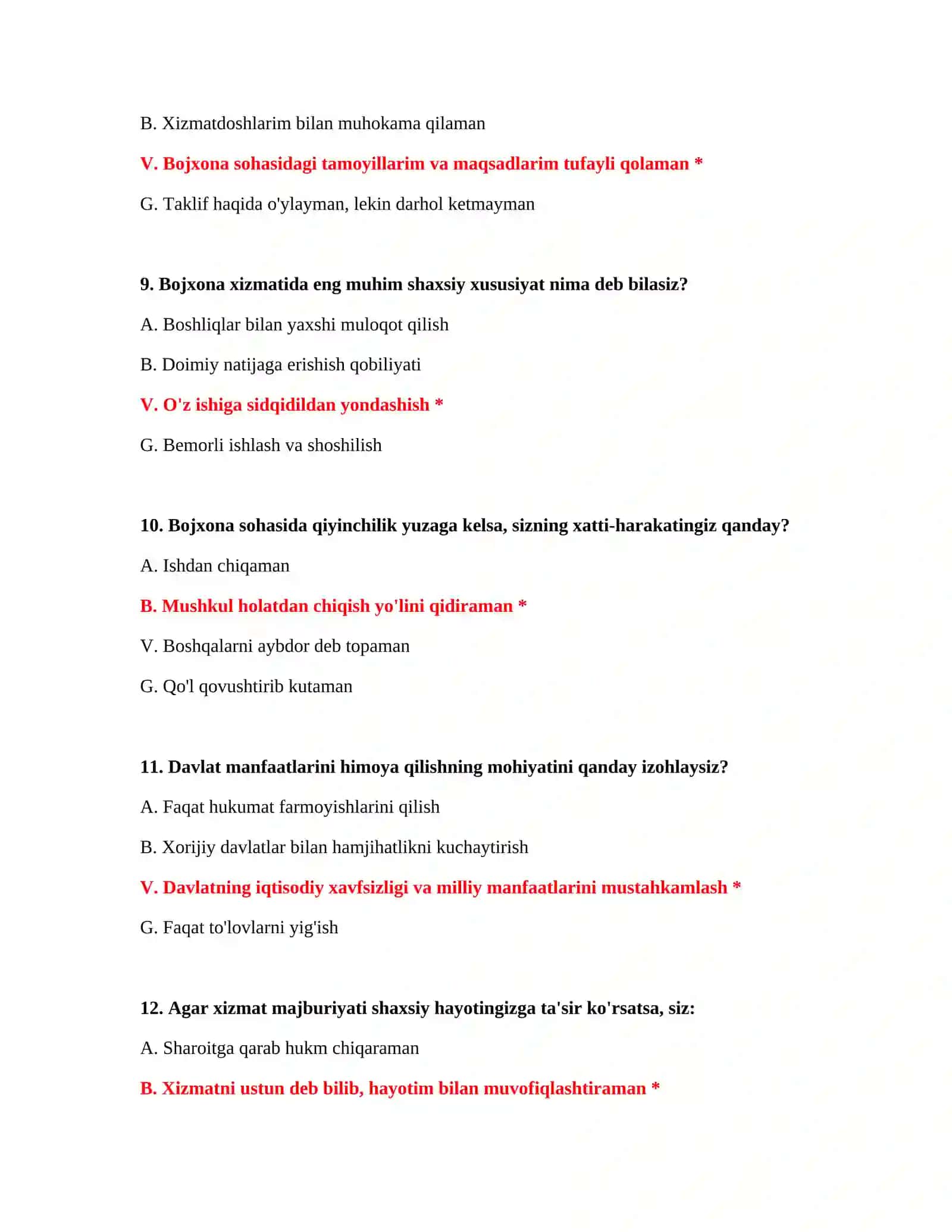 Bojxona ishi testlari 4
