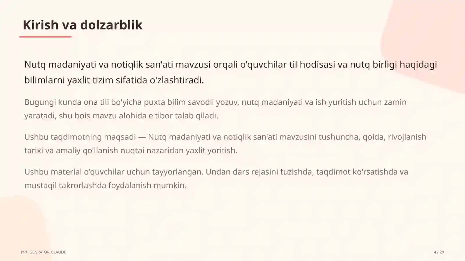 Nutq madaniyati va notiqlik san'ati (10-sinf) 4