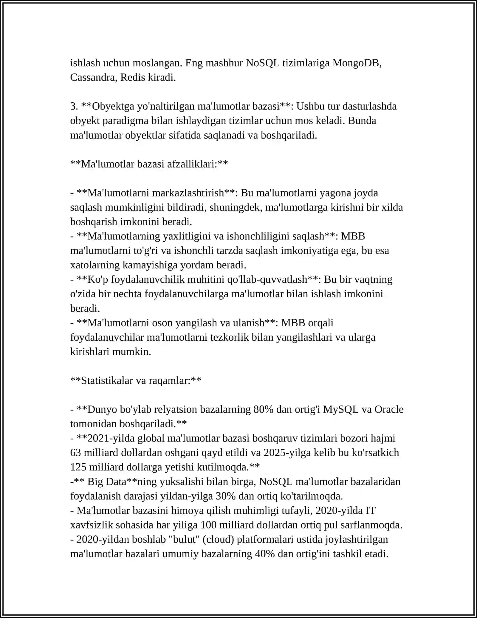 MA'LUMOTLAR BAZASI BILAN ISHLASH TEXNOLOGIYALARI 4