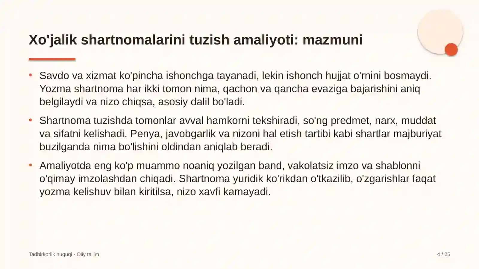 Xo'jalik shartnomalarini tuzish amaliyoti: mohiyati 4