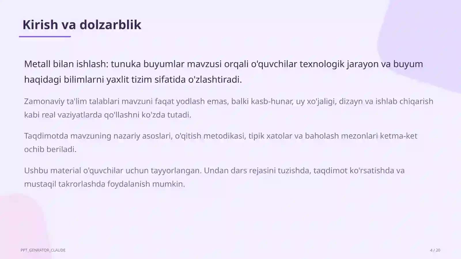 Metall bilan ishlash: tunuka buyumlar (6-sinf) 4